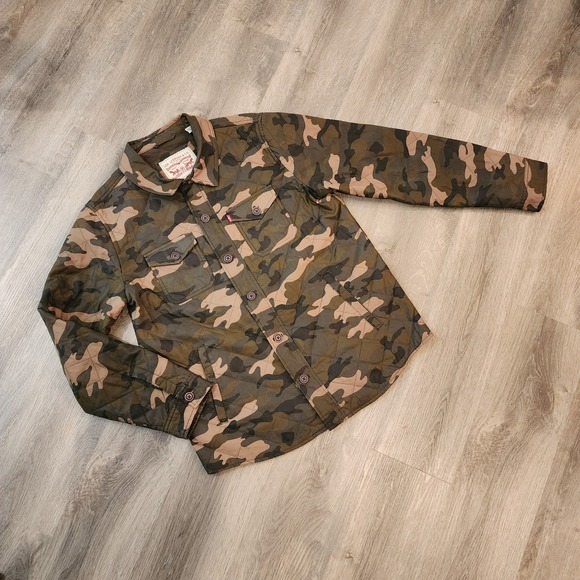 Levi's Men's M Camo Quilted Shirt Jacket Trucker Diamond Stitch‎ Zip Shacket - Picture 13 of 16